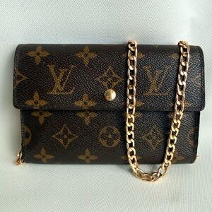 Louis Vuitton Porte Tresor Etui Papiers Wallet Monogram with Gold Chain